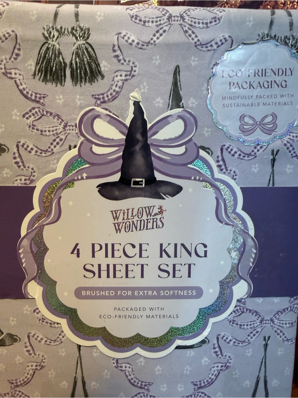 Willow Wonders Witch Hat Brooms Witchy Purple King Sheet Set NWT Halloween π - Picture 3 of 12